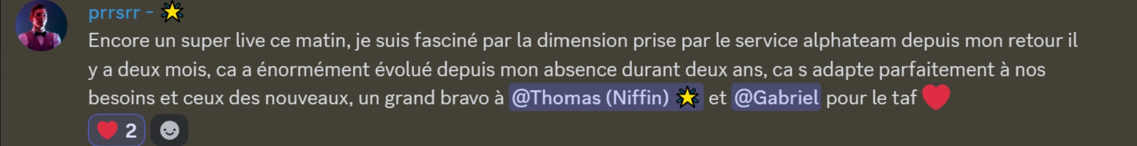 Message Discord d'un membre AlphaTeam